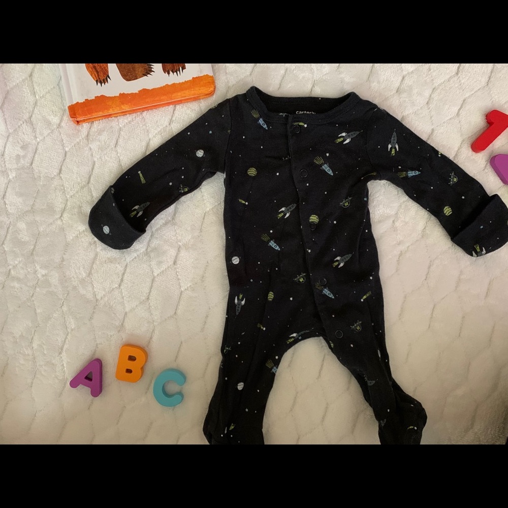Baby boy outer-space button up footsie